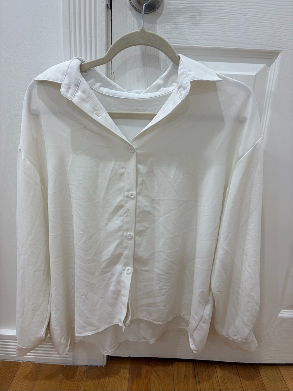 Women's White Button-Front Collared Blouse